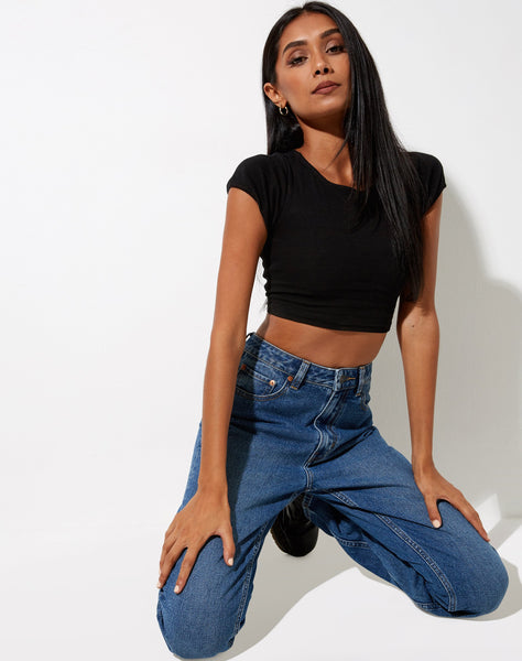 Image of Natka Crop Top in Rib Black