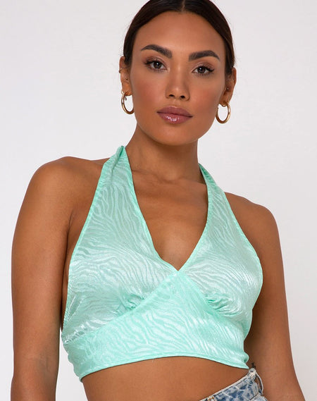 Maudy Crop Top in Chinese Dragon Neo Mint