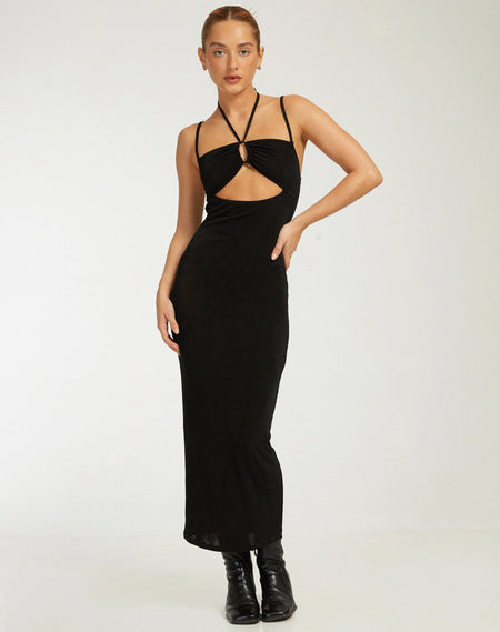 Norila Maxi Dress in Dark Ditsy Rose Black