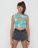 Motel Nel Crop Top Bikini Top in Jumputan Tie Dye Pepermint