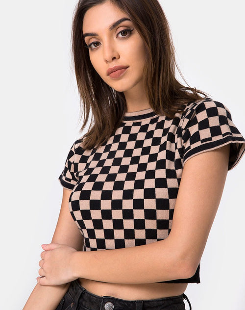 Nelle Crop Top in Checkerboard Tan