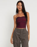 image of Nelly Cropped Corset Top in Burgundy with Ecru Stitch Detail