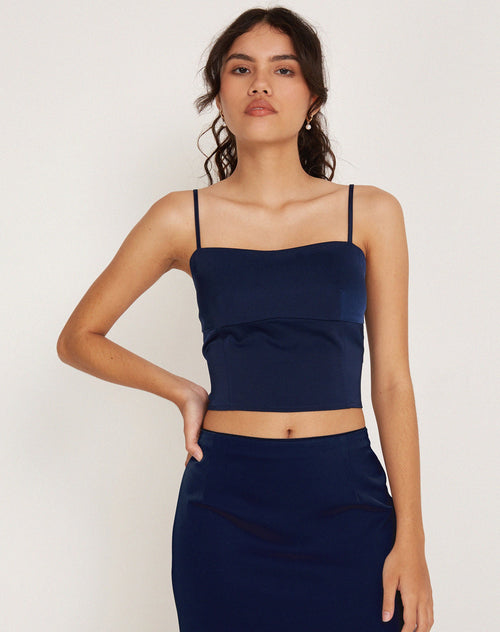 Image of Tenley Crop Top in Satin Midnight Navy Blue