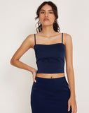 Image of Tenley Crop Top in Satin Midnight Navy Blue