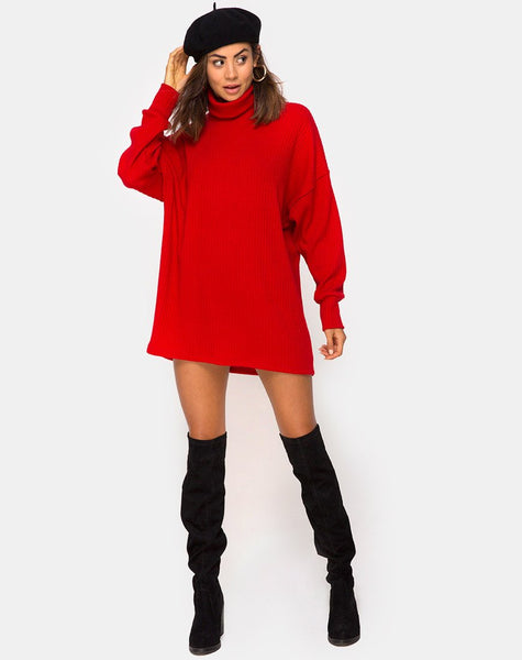 Neve High Neck Dress in Red