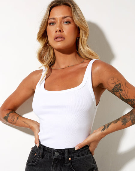 Aus Ribbed Vest Top in White