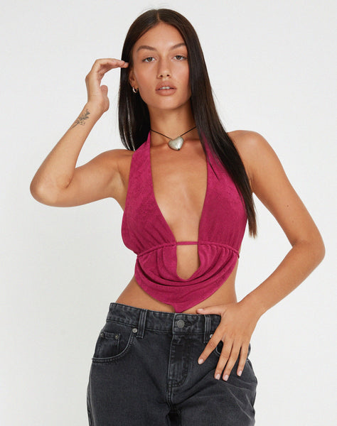 image of Nindita Halterneck Crop Top in Magenta Purple