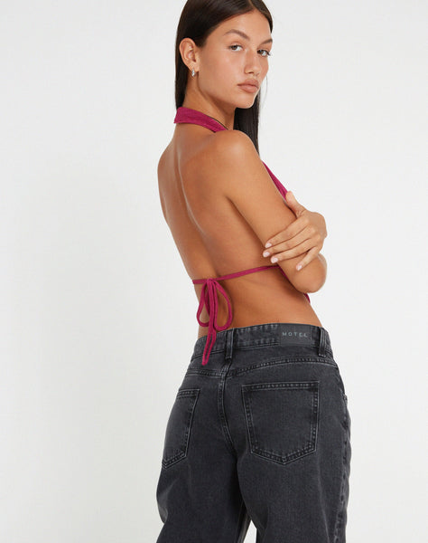 image of Nindita Halterneck Crop Top in Magenta Purple