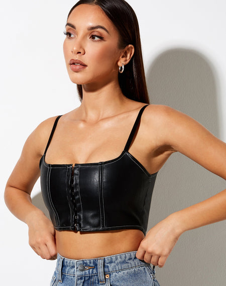 Dinie Crop Top in Satin Black