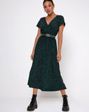 Nira Midi Dress in 90's Zebra Forest Green