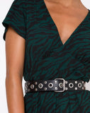 Nira Midi Dress in 90's Zebra Forest Green