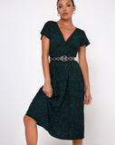 Nira Midi Dress in 90's Zebra Forest Green