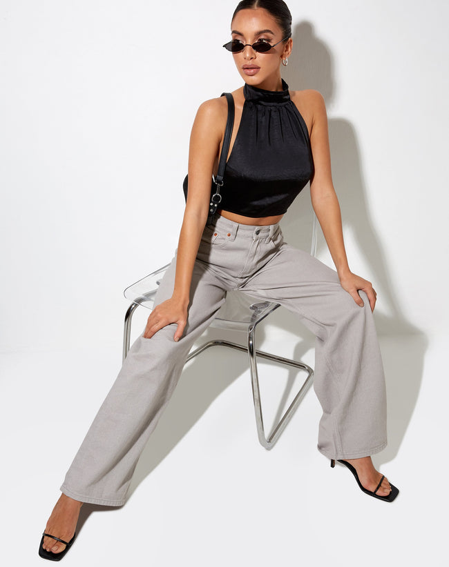 Image of Noela Crop Top in Satin Black