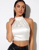 Noela Crop Top in Satin Ivory