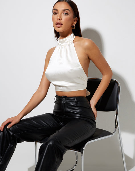 Noela Crop Top in Satin Ivory