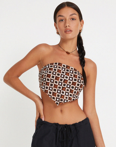 Image of Nolda Crop Top on 90s Geo Brown