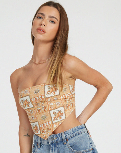 image of Nolda Crop Top in Picnic Print Brown