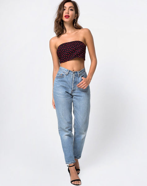 Nolia Tube Top in Mini Diana Dot Black and Red