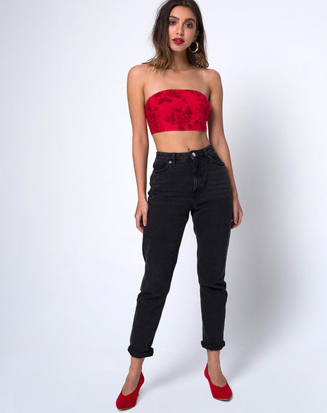 Nolia Tube Top in Tonal Floral Red