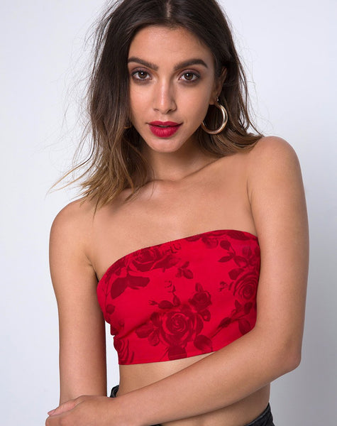 Nolia Tube Top in Tonal Floral Red