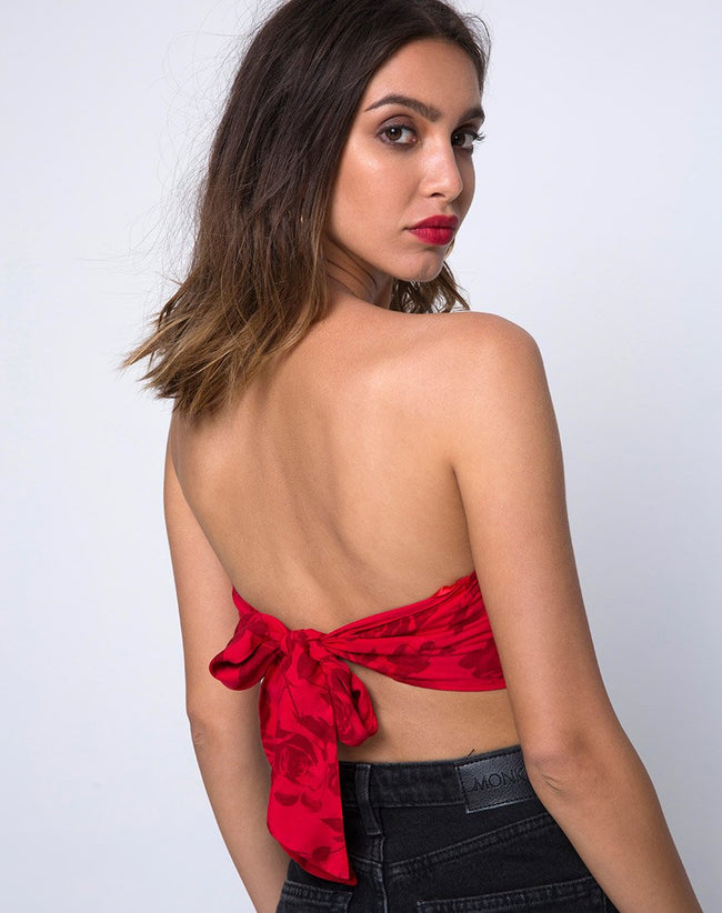 Nolia Tube Top in Tonal Floral Red