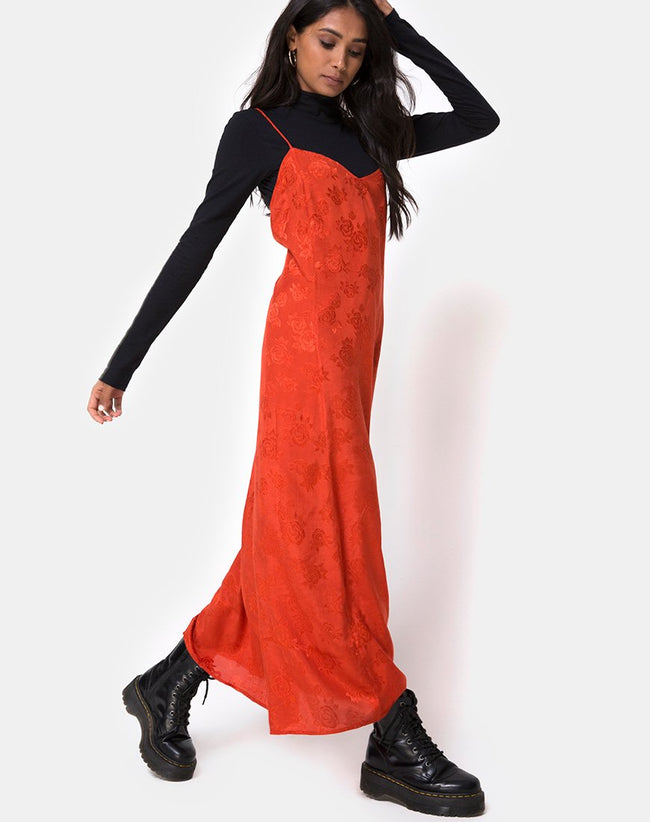 Nolity Midi Dress in Satin Rust Rose