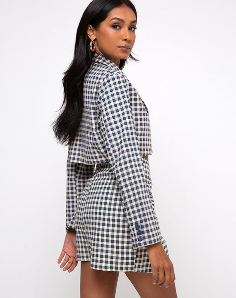 Noly Cropped Blazer in Gingham Cream