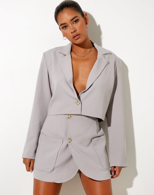 Image of Nolya Blazer in Pinstripe Silver Grey