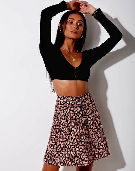 Gaelle Skater Skirt in Flowing Flower Black