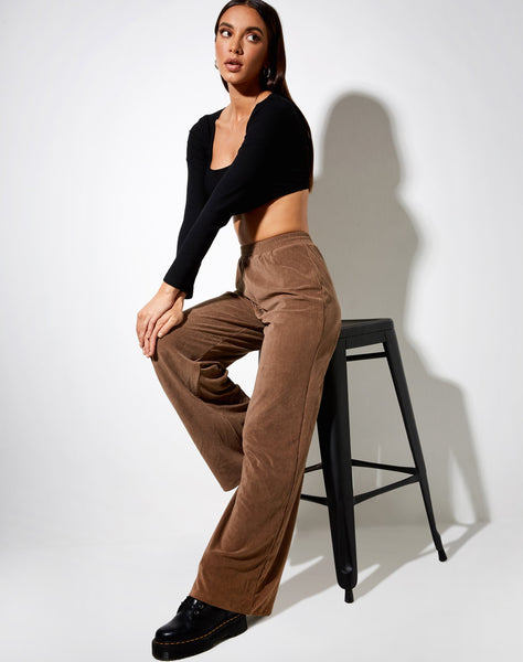 Image of Obeli Trouser in Velvet Rib Tan Brown