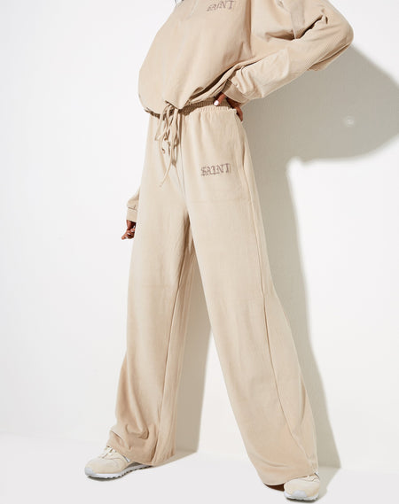 Side Split Obeli Trouser in Rib Oatmeal