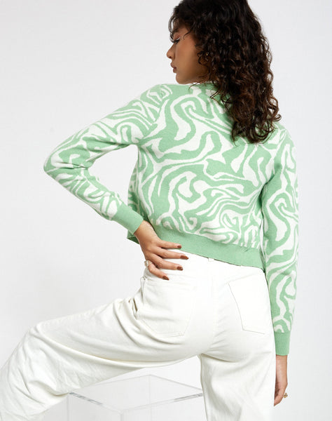 Image of Motel X Barbara Kristoffersen Odina Cardi in Knit Jagged Swirl Peppermint and Cream