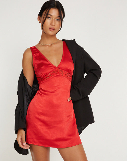 image of Oksana Mini Dress in Satin Red