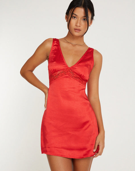 image of Oksana Mini Dress in Satin Red