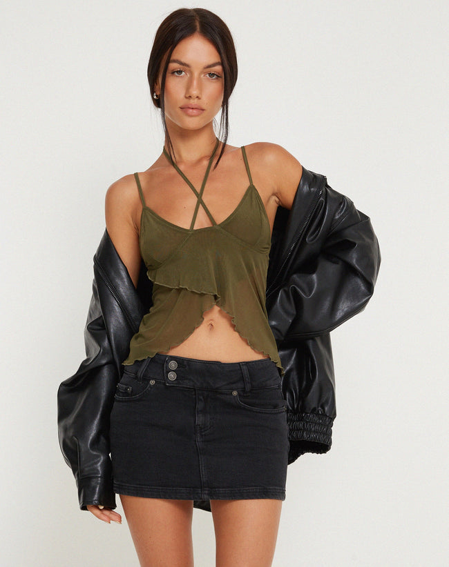 image of Olgira Mesh Halterneck Vest Top in Khaki