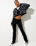 Image of Olina Cropped Cardi in Knit Black Daisy White