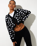 Image of Olina Cropped Cardi in Knit Black Daisy White