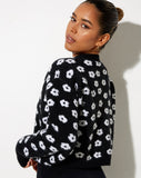 Image of Olina Cropped Cardi in Knit Black Daisy White