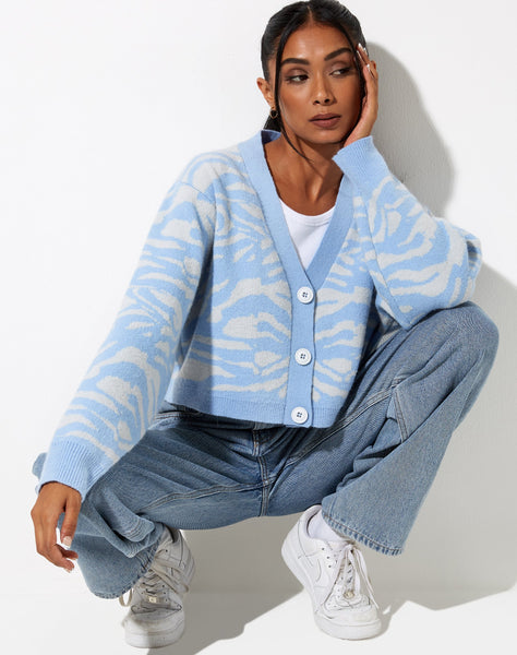 Image of Olina Cropped Cardi in Zebra Blue Grey