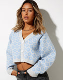 Image of Olina Cropped Cardi in Knit Tonal Blue Daisy