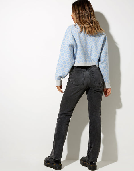 Image of Olina Cropped Cardi in Knit Tonal Blue Daisy