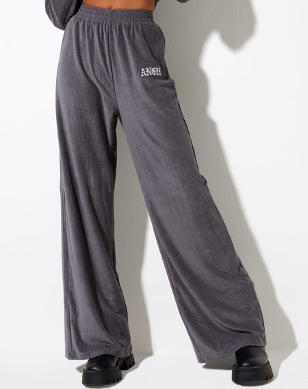 Side Split Obeli Trouser in Rib Grey