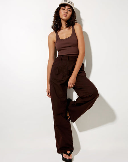 Rakata Wide Leg Trouser in PU Bitter Chocolate