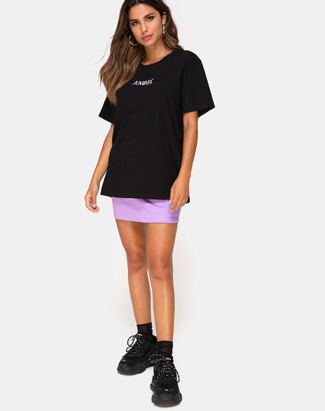 Oversize Basic Tee in Black with Angel Embro