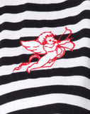 Oversize Basic Tee in Black and White Stripe with Cherub Embro