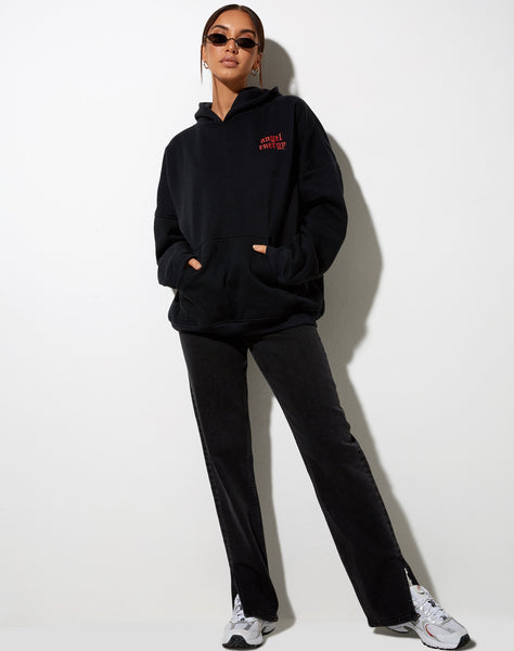 Image of Oversize Hoodie in Black Angel Energy Light Red Embro