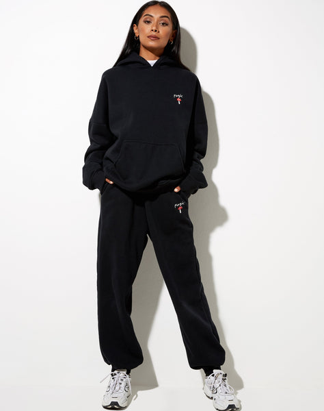 Image of Oversize Hoodie in Black Mushroom Red Embro