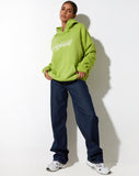 image of Oversize Hoodie in Leaf Green Different Embro White