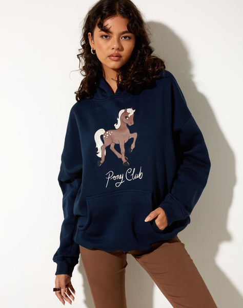 Oversize Hoodie in Navy Pony Club Mix Embro