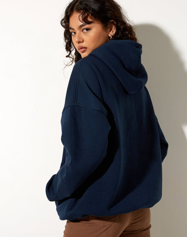 Oversize Hoodie in Navy Pony Club Mix Embro